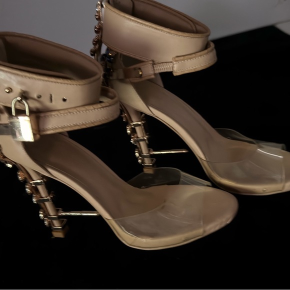 Dsquared2 Blue Crystal Stoned Heels with Metal Lock Embellish on Ankle Strap - Picture 16 of 16